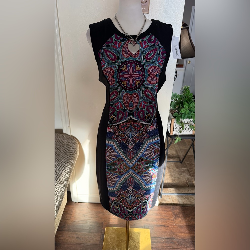 Elegant Black and Multicolor paisley print Patterned Dress NWT. Nicole Miller